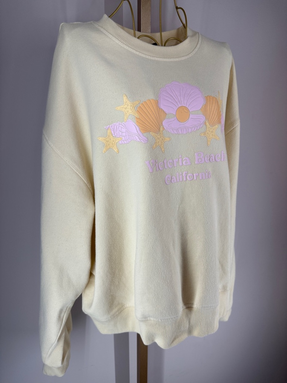 Pacsun Victoria Beach Crew Neck Cotton Blend Sweatshirt Top - Medium - Cream - Picture 9 of 17